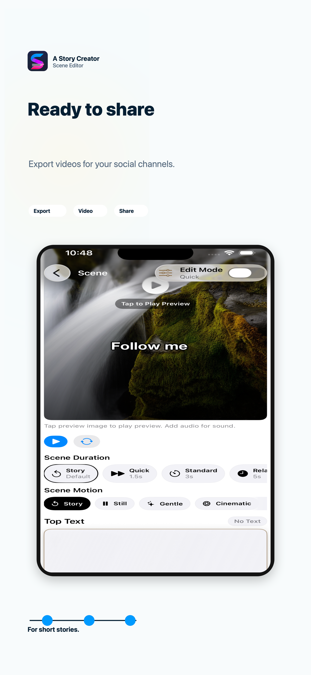 A Story Creator export screen