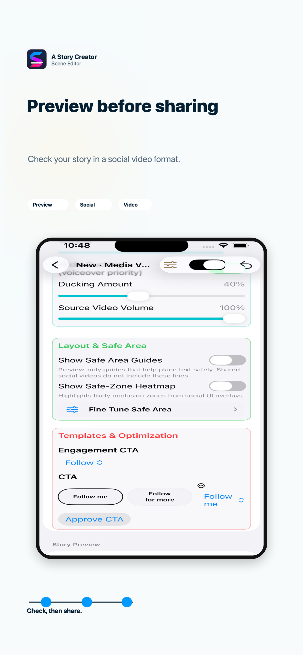 A Story Creator preview screen