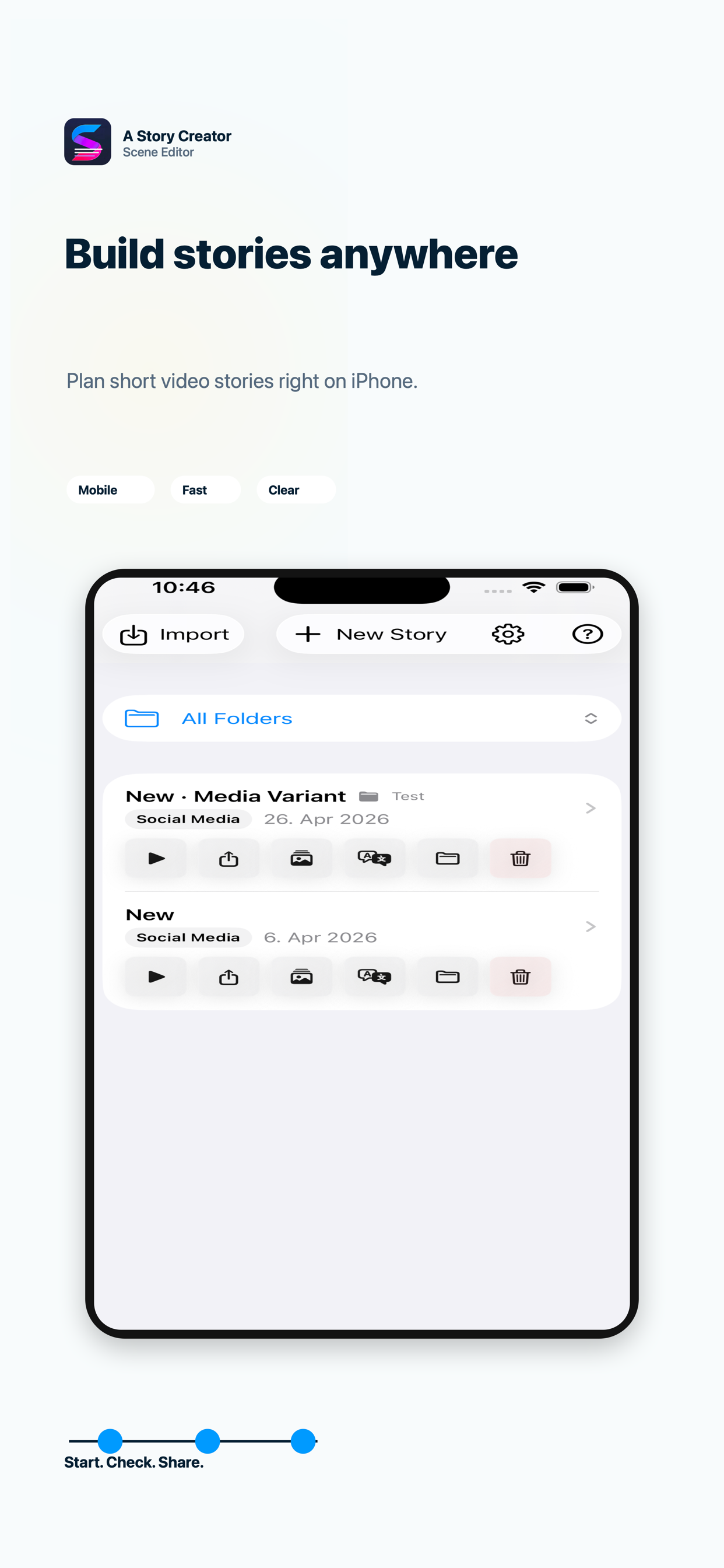 A Story Creator story creation screen on iPhone